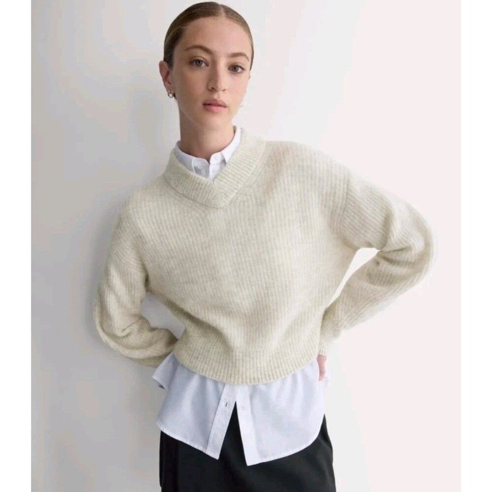 Everlane Sweater Womens Cropped Cocoon Sweater Alpaca V Neck In Almond Sz S